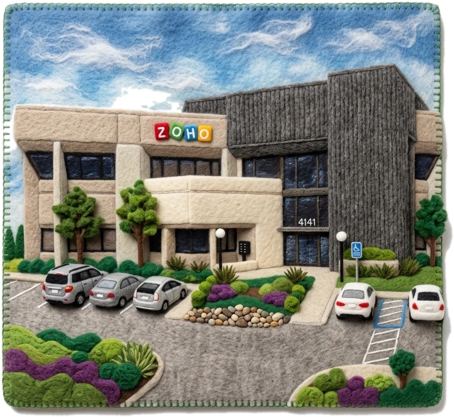 The Zoho Corporation building in Pleasanton, rendered in felt